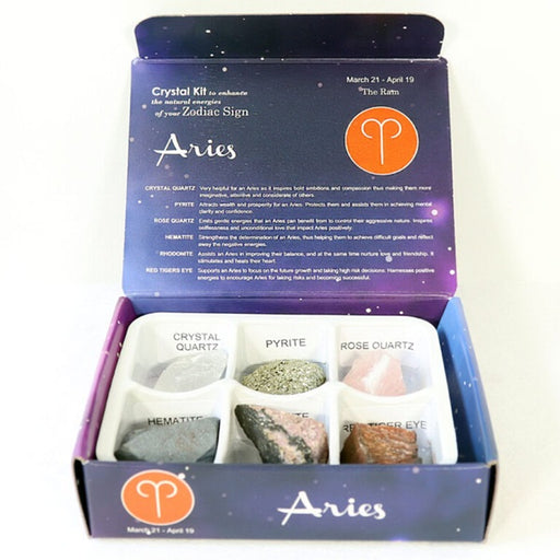 Aries crystal kit with stones in a branded box on a white background