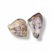 Two raw crystal stones on a white background