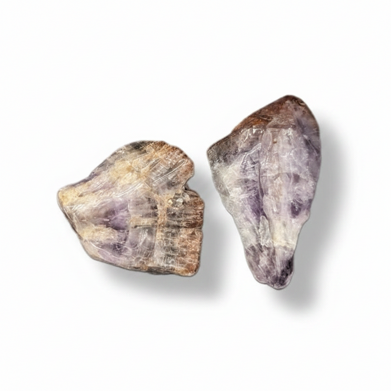 Two raw crystal stones on a white background
