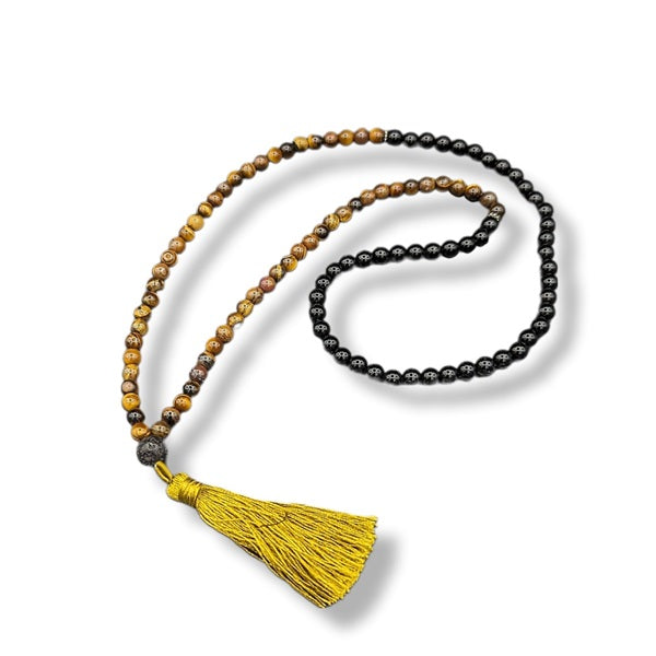 Prayer Mala Tigers Eye & Black Obsidian