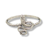 Silver snake-shaped ring on a white background