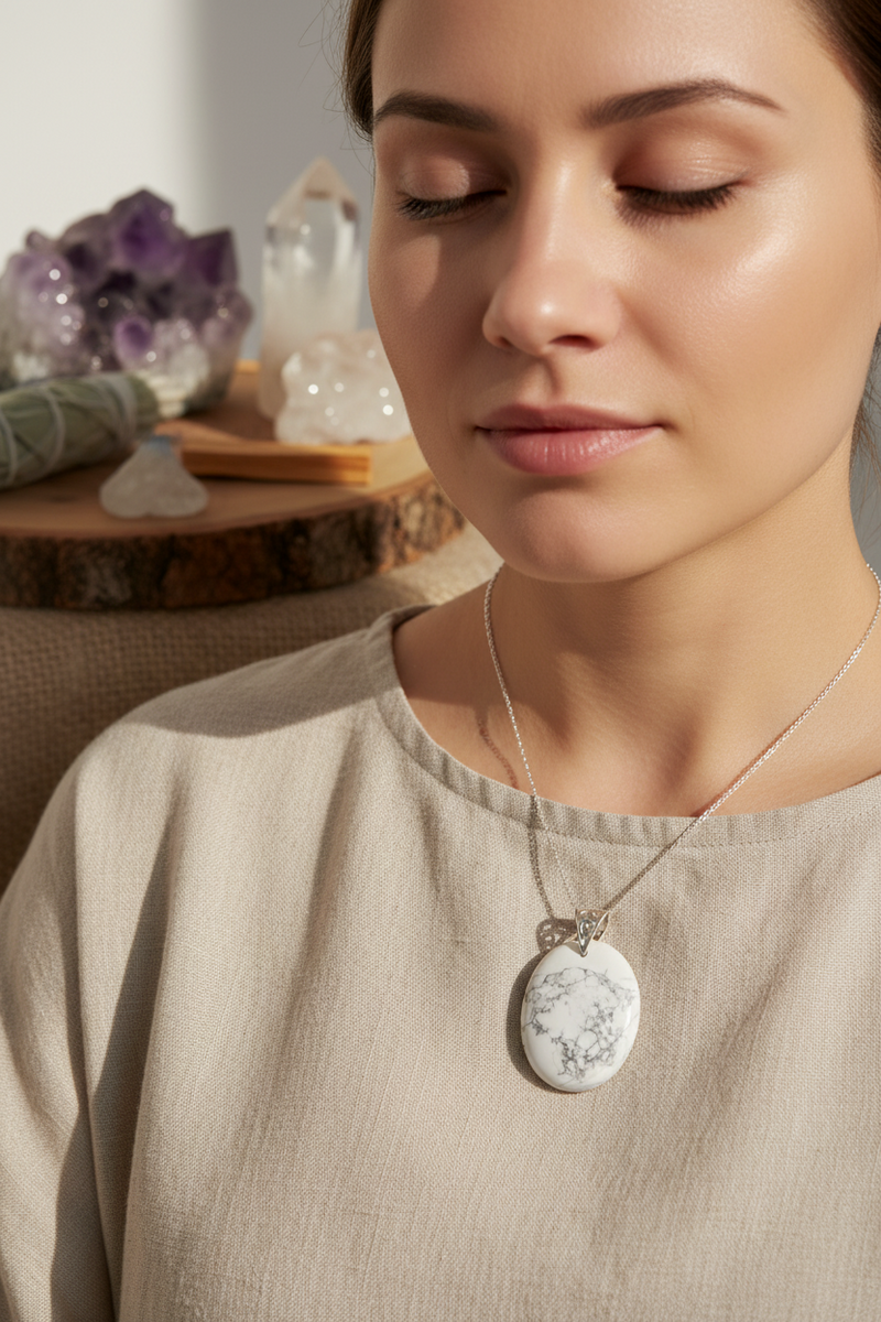 Pendant Howlite with a Sterling Silver Bail