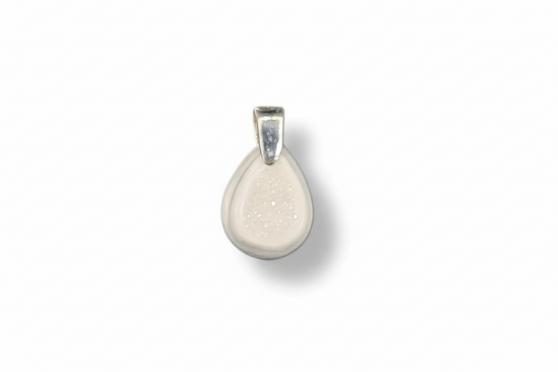 Pendant White Druzy Quartz with a Sterling Silver Bail
