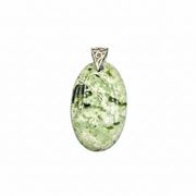 Green stone pendant on a white background