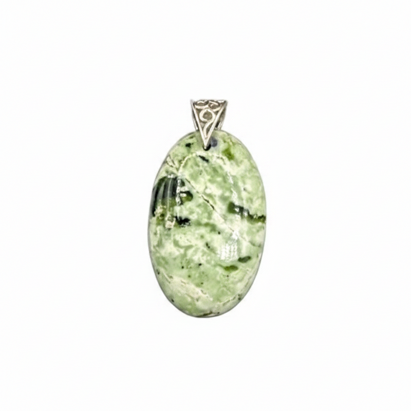 Green stone pendant on a white background