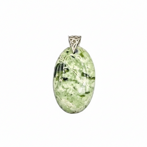 Green stone pendant on a white background