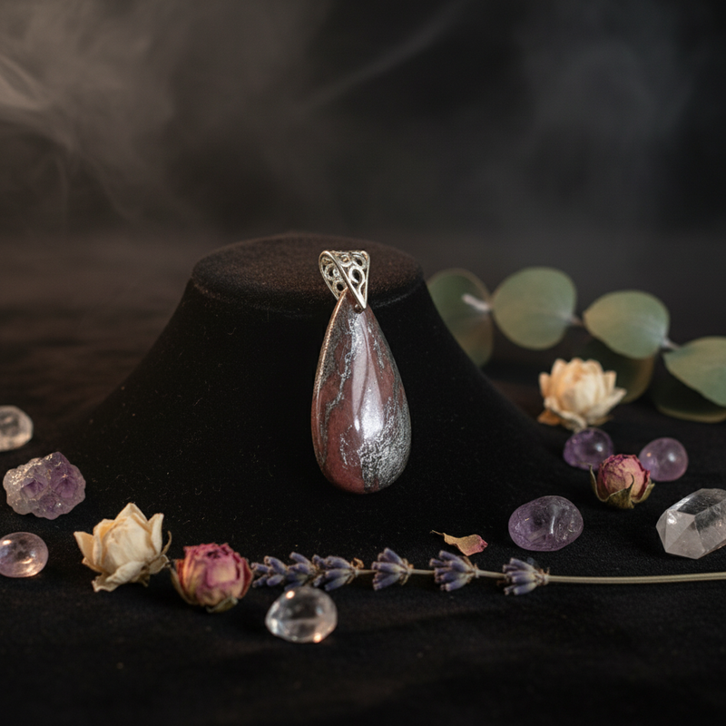 Pendant Hematite And Jasper with a Sterling Silver Bail