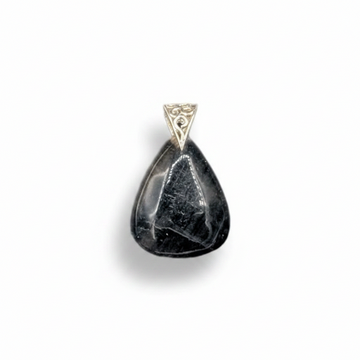 Teardrop-shaped pendant with a textured surface on a white background