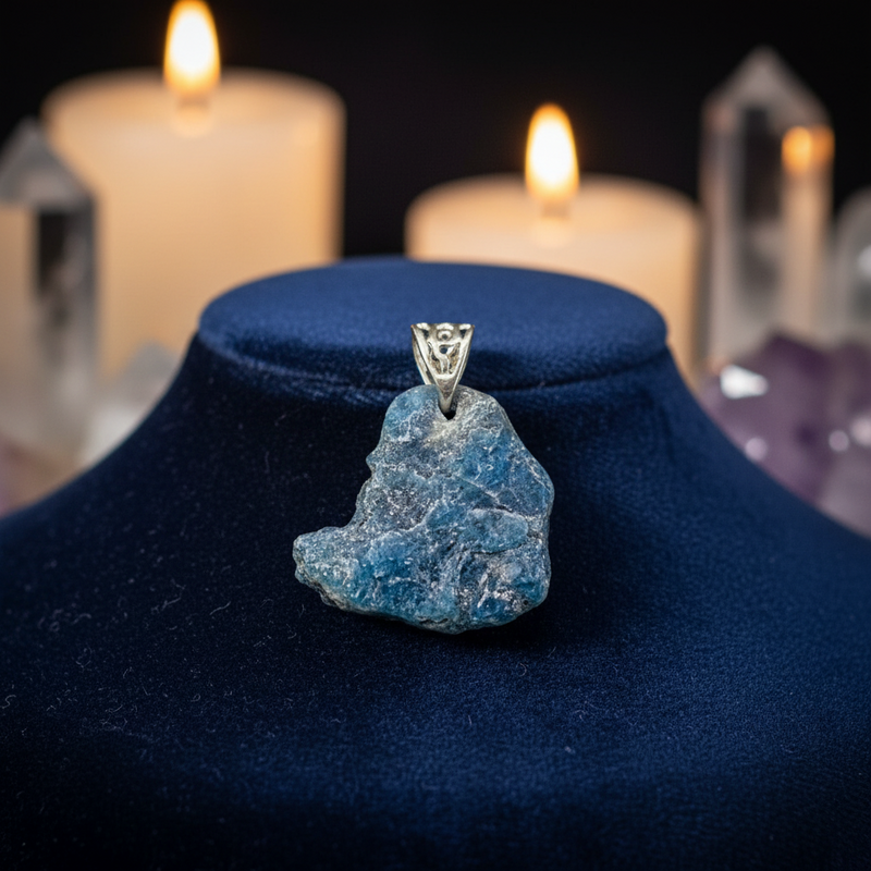 Pendant Blue Apatite with Sterling Silver Bail