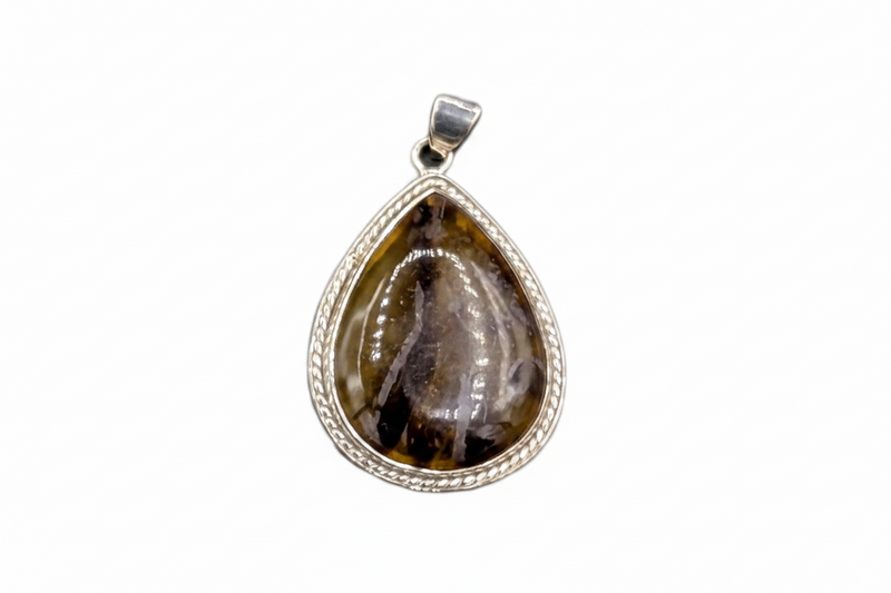 Pendant Amber Set in Sterling Silver