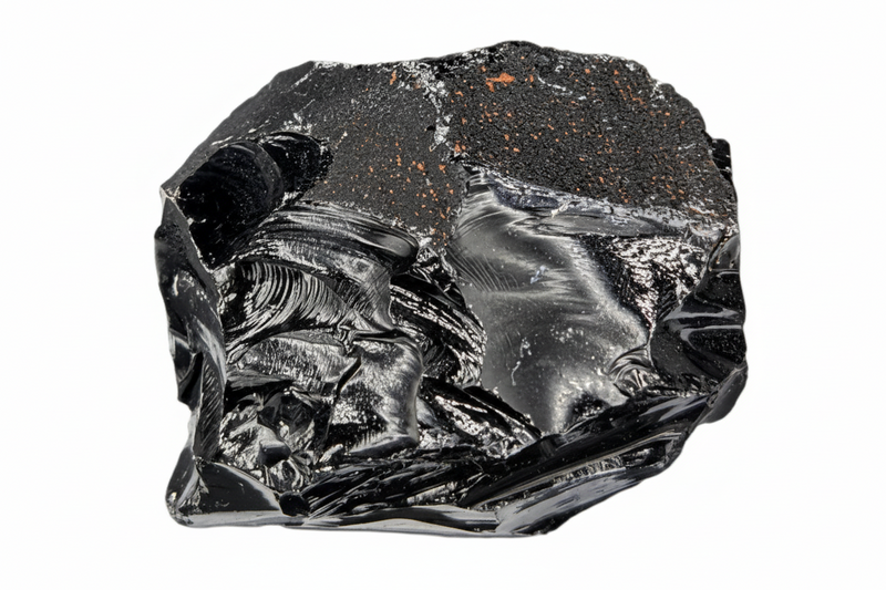Black Obsidian Raw against rulers for size
