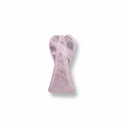 rose quartz 50mm angel shown beside a ruler for size.