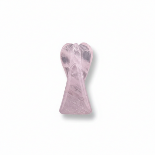 rose quartz 50mm angel shown beside a ruler for size.