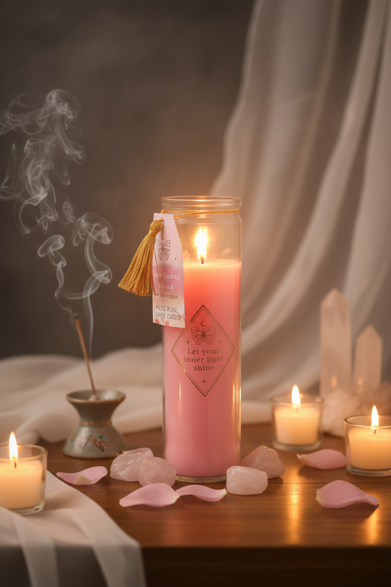 7 Day Crystal Candle Rose and Rose Quartz