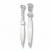 Two selenite knives with decorative handles, shown side by side on a plain white background.