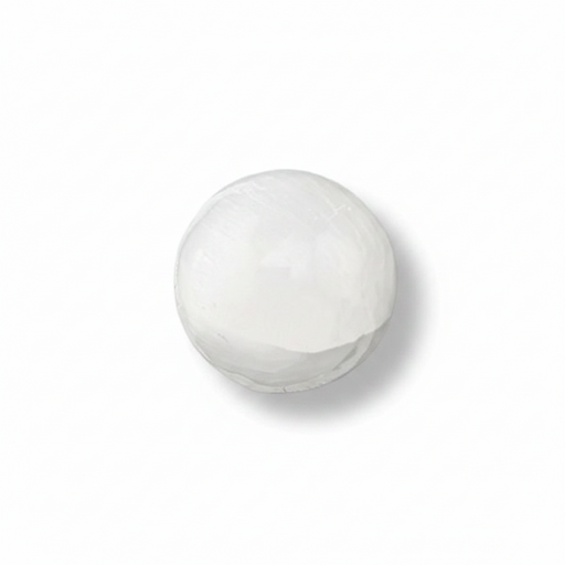 A selenite sphere shown from a top-down perspective on a clean white background with a soft drop shadow.