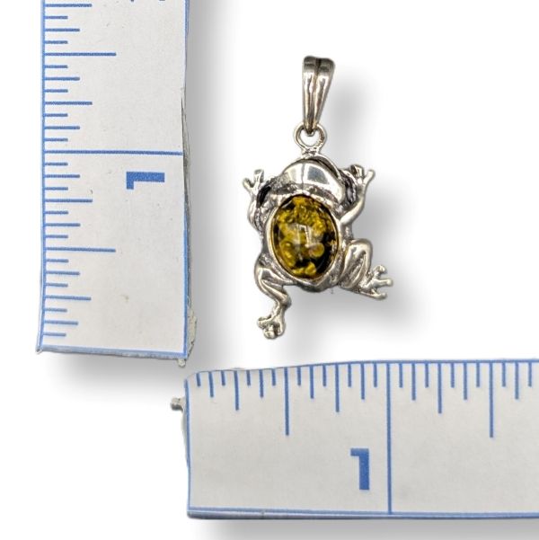 Pendant Amber Frog Sterling Silver