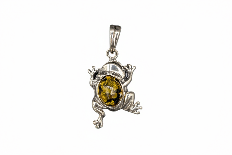 Pendant Amber Frog Sterling Silver