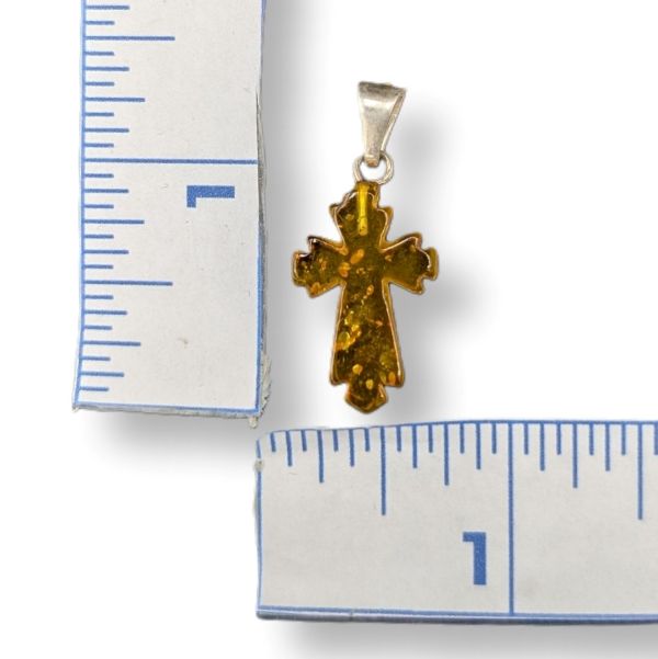 Pendant Amber Cross with a Sterling Silver Bail