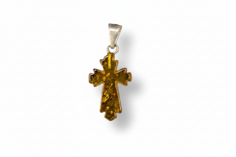 Pendant Amber Cross with a Sterling Silver Bail