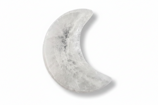A crescent moon-shaped selenite moon bowl shown on a clean white background with a soft drop shadow.
