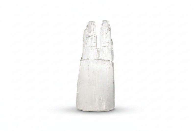 White selenite cap on a white background
