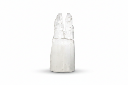 White selenite cap on a white background