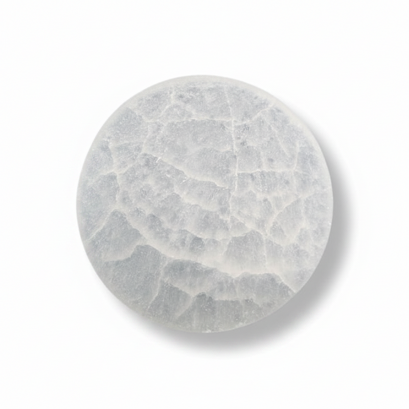A selenite charging plate shown on a clean white background with a soft drop shadow.
