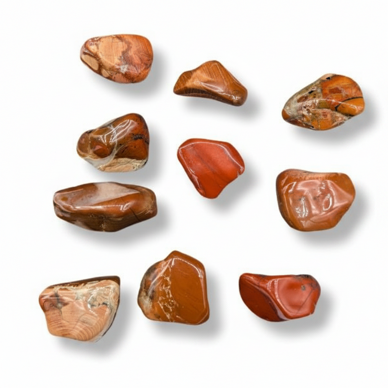 Collection of brown stones on a white background