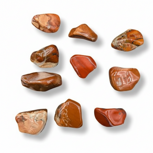 Collection of brown stones on a white background