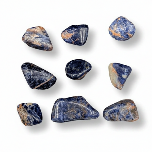 Set of blue and orange stones on a white background