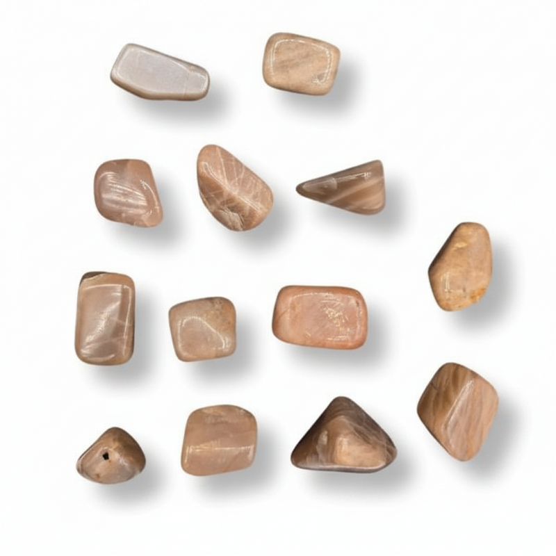 Set of peach moonstones on a white background