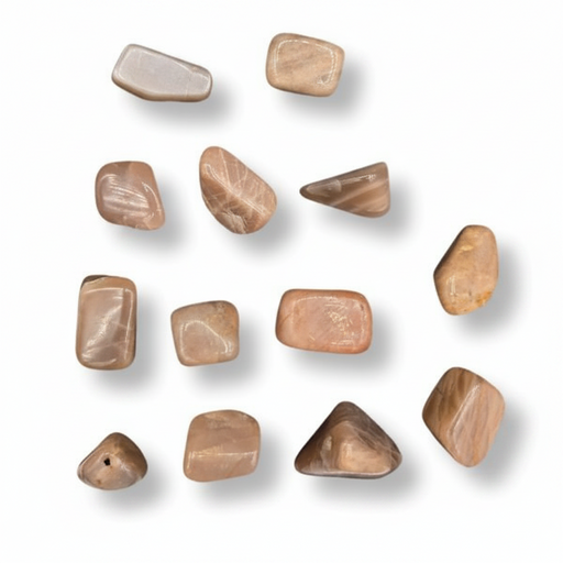 Set of peach moonstones on a white background