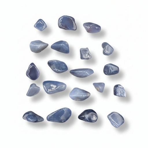 Collection of blue stones on a white background