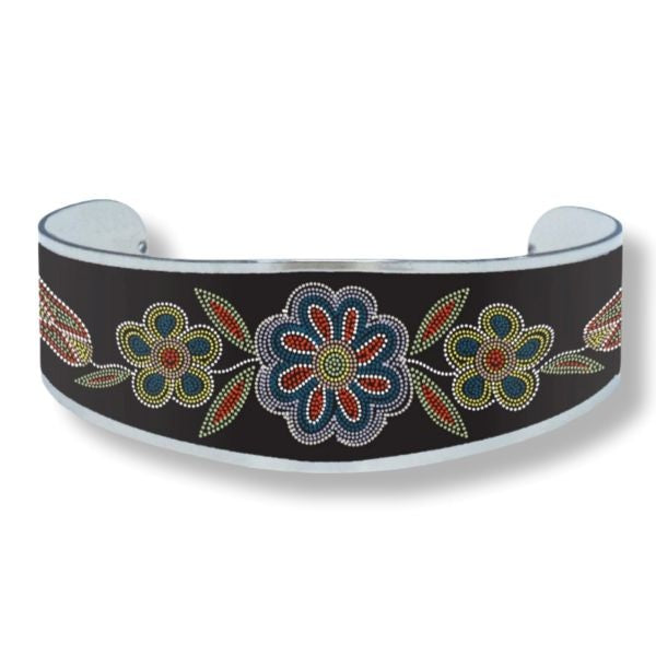 Silver Threads Gallery Collection Bracelet by Métis Artist Deb Malcolm on white background