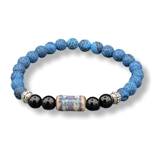 8mm Bracelet Magik Blue Cracked Black Obsidian