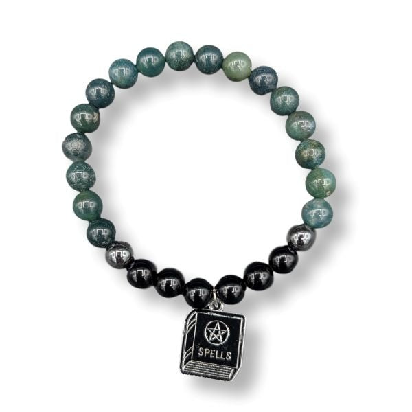8mm Bracelet Magik Spells Moss Agate & Black Onyx