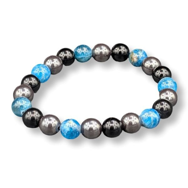 10mm Bracelet Hematite & Blue Apatite