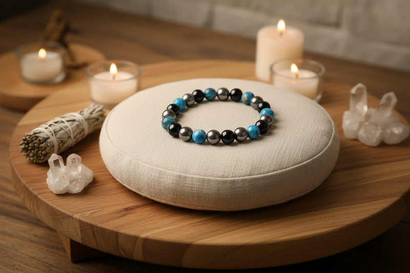 10mm Bracelet Hematite & Blue Apatite