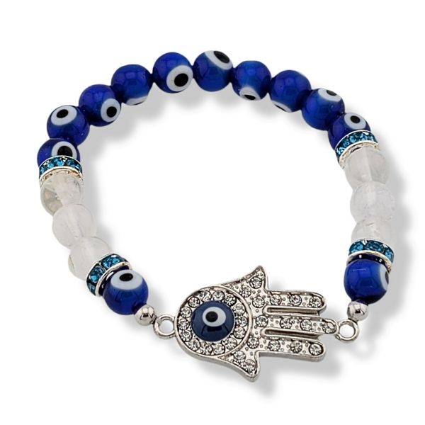 8mm Bracelet Evil Eye Quartz Crystal Hamsa Hand