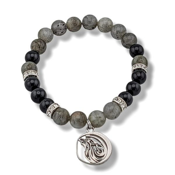 8mm Bracelet Labradorite & Black Tourmaline