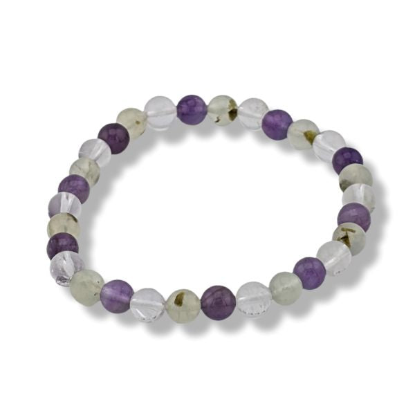 6mm Bracelet Amethyst, Prehnite, Quartz Crystal