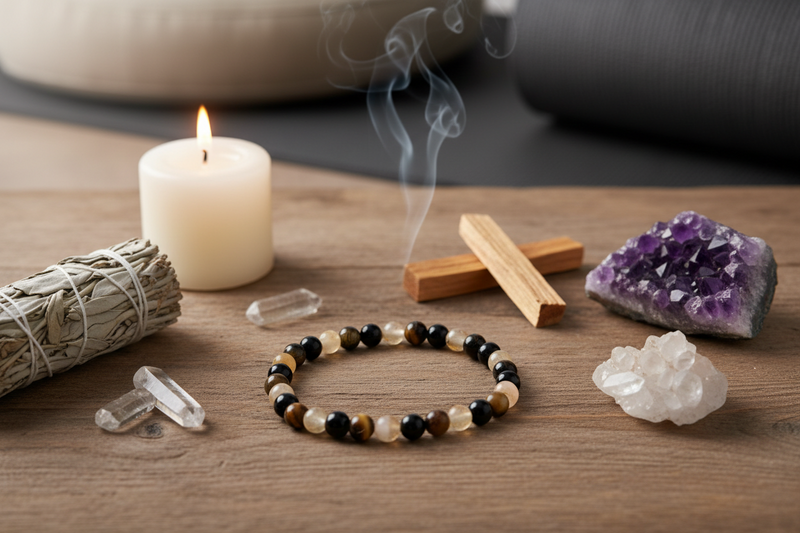 6mm Bracelet Tiger's Eye, Citrine, Black Tourmaline