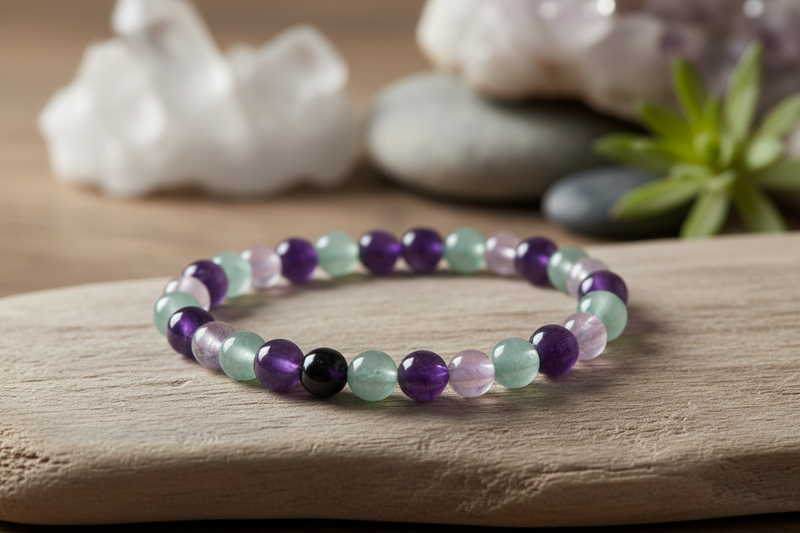 6mm Bracelet Fluorite, Amethyst, Green Aventurine