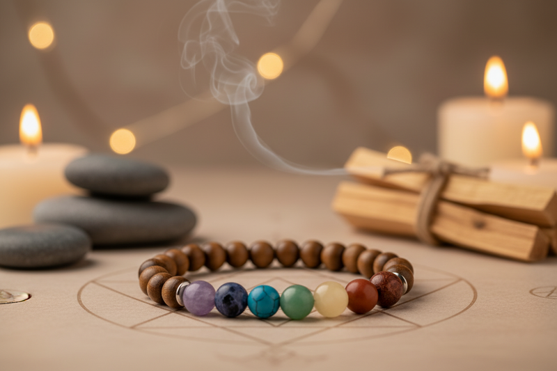 8mm Bracelet Chakra Light Brown Wood