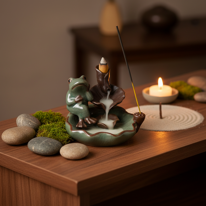 Backflow Incense Burner Sitting on Lotus