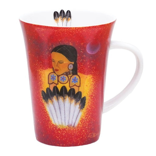Mug with a Native American design on a red background