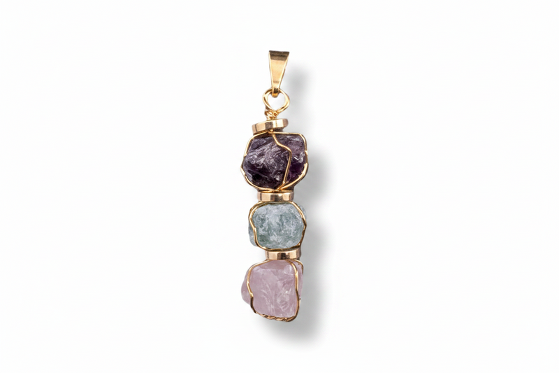 Pendant Amethyst Green Aventurine Gold Plated