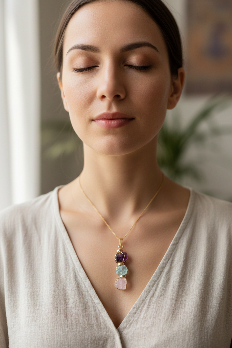 Pendant Amethyst Green Aventurine Gold Plated