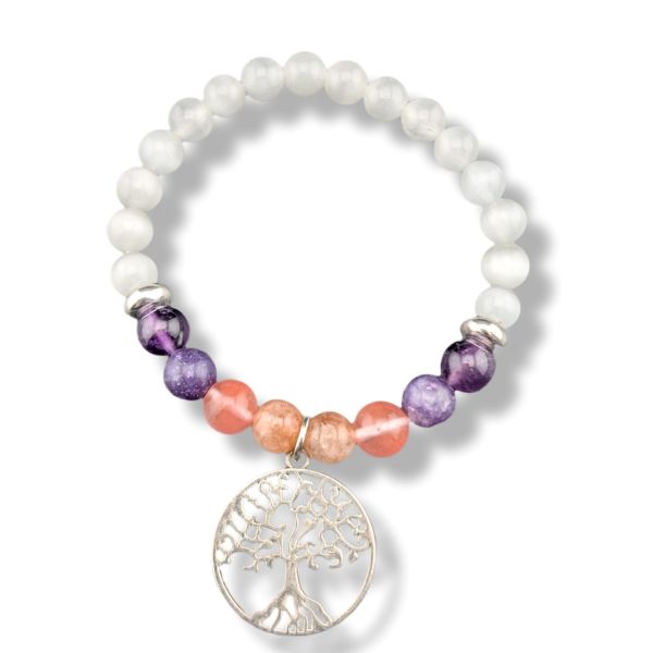 8mm Bracelet Sunstone, Lepidolite, Amethyst, Selenite